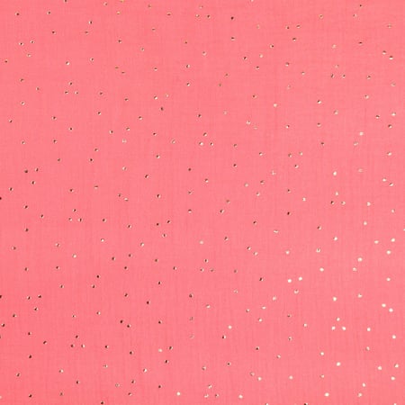 Tissu Double gaze Baya Pois dorés sur fond Corail