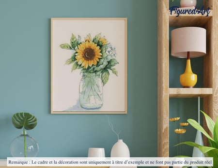 Peinture par Numéro Figured'Art - Bocal de Tournesols - Kit de Loisir Créatif DIY Numéro d'Art Complet - 40x50cm sans châssis en bois