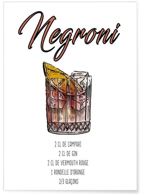 Affiche Cocktail Negroni | A3 : 29,7x42cm