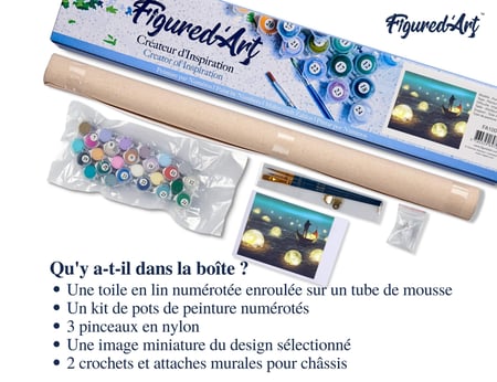 Peinture par Numéro Figured'Art - Lumières sur le Lac - Kit de Loisir Créatif DIY Numéro d'Art Complet - 40x50cm sans châssis en bois
