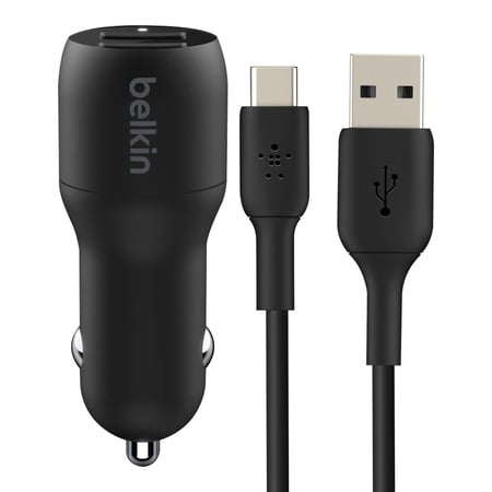 Belkin chargeur voiture double - USB A - 24W + Câble USB-A vers