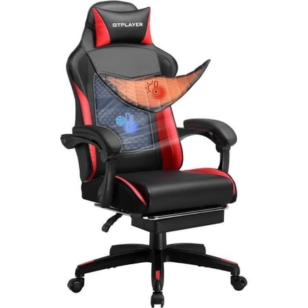 Chaise gaming ergonomique GTPLAYER - Cuir PU - Noir/rouge - 50P x 37l x 132H cm