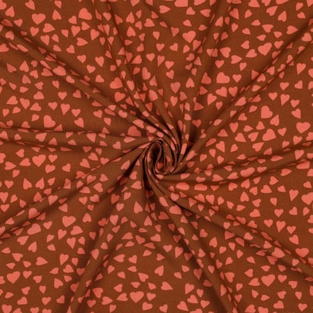 Tissu Viscose EcoVero petits coeurs Orange sur fond Terracotta