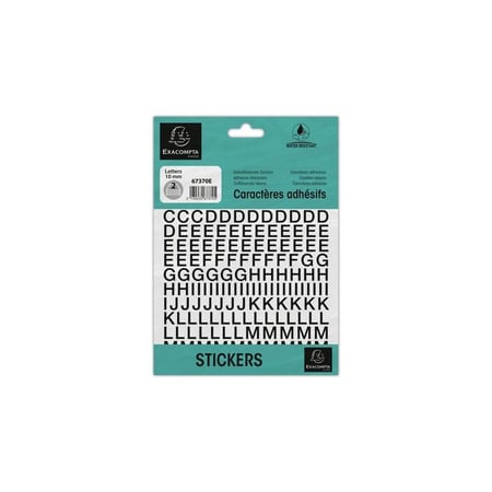 Lettres adhésives - Stickers - Noires - 10mm hauteur - 2 planches - A-Z + caractères spéciaux