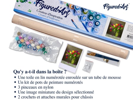 Peinture par Numéro Figured'Art - Tulipes multicolores - Kit de Loisir Créatif DIY Numéro d'Art Complet - 40x50cm sans châssis en bois