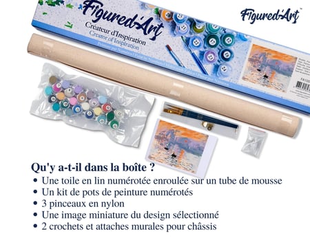 Peinture par Numéro Figured'Art - Monet Impression Soleil Levant - Kit de Loisir Créatif DIY Numéro d'Art Complet - 40x50cm sans châssis en bois