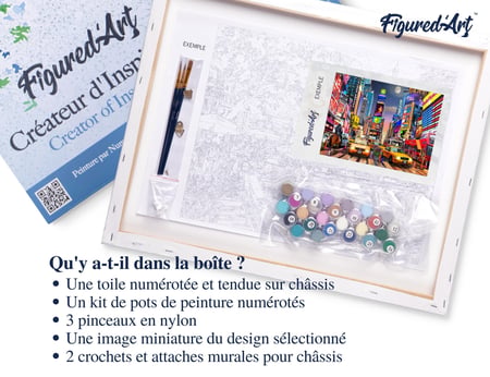 Peinture par Numéro Figured'Art avec Cadre - Nuit à Timesquare - Kit de Loisir Créatif DIY Numéro d'Art Complet - 40x50cm toile tendue sur châssis