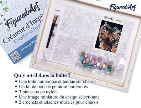 Peinture par Numéro Figured'Art avec Cadre - Couple de Zèbres colorés - Kit de Loisir Créatif DIY Numéro d'Art - 40x50cm toile tendue sur châssis