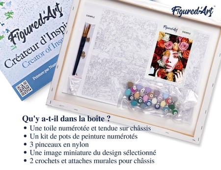 Peinture par Numéro Figured'Art avec Cadre - Visage de roses - Kit de Loisir Créatif DIY Numéro d'Art Complet - 40x50cm toile tendue sur châssis
