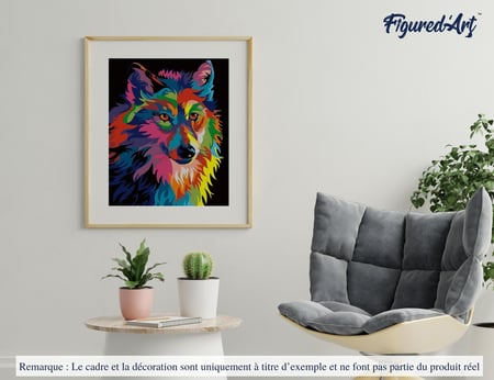 Peinture par Numéro Figured'Art - Loup Pop Art - Kit de Loisir Créatif DIY Numéro d'Art Complet - 40x50cm sans châssis en bois