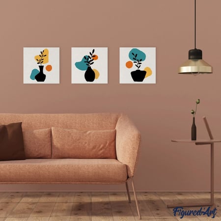 Mini Peinture par Numéro Figured'Art 20x20cm avec cadre Plante et Vase noir - Petit Format