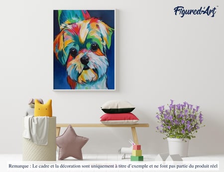 Peinture par Numéro Figured'Art - Chien en couleurs 2 - Kit de Loisir Créatif DIY Numéro d'Art Complet - 40x50cm sans châssis en bois