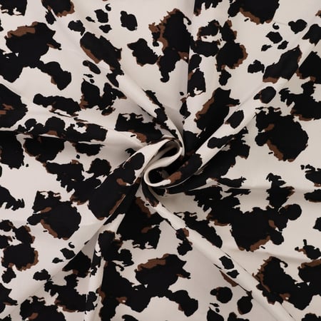 Tissu Viscose imprimé Taches noires et chocolats sur fond Ecru