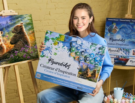 Peinture par Numéro Figured'Art avec Cadre - Couple d'ours - Kit de Loisir Créatif DIY Numéro d'Art Complet - 40x50cm toile tendue sur châssis