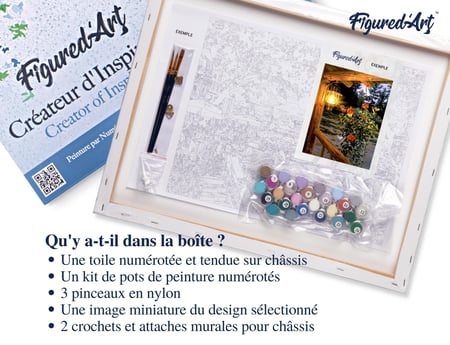 Peinture par Numéro Figured'Art avec Cadre - Lanterne sous le porche - Kit de Loisir Créatif DIY Numéro d'Art - 40x50cm toile tendue sur châssis