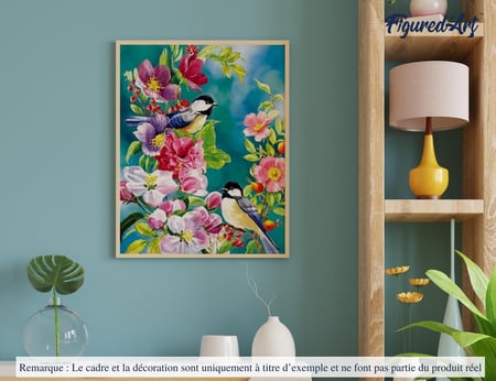 Peinture par Numéro Figured'Art - Jolis oiseaux au printemps - Kit de Loisir Créatif DIY Numéro d'Art Complet - 40x50cm sans châssis en bois