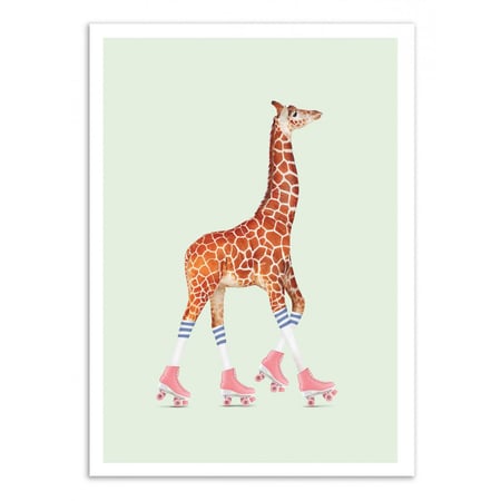 Affiche 30x40 cm - Rollerskating Giraffe - Jonas Loose