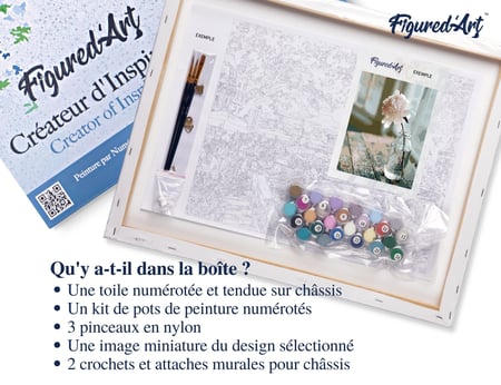 Peinture par Numéro Figured'Art avec Cadre - Fleur Blanche - Kit de Loisir Créatif DIY Numéro d'Art Complet - 40x50cm toile tendue sur châssis