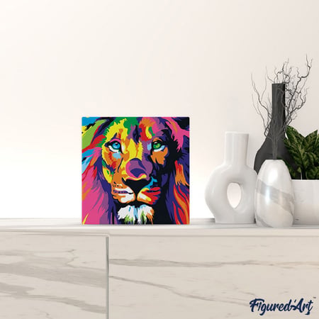Mini Peinture par Numéro Figured'Art 20x20cm avec cadre Lion Pop Art - Petit Format