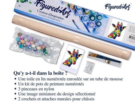 Peinture par Numéro Figured'Art - Girafe Pop Art - Kit de Loisir Créatif DIY Numéro d'Art Complet - 40x50cm sans châssis en bois