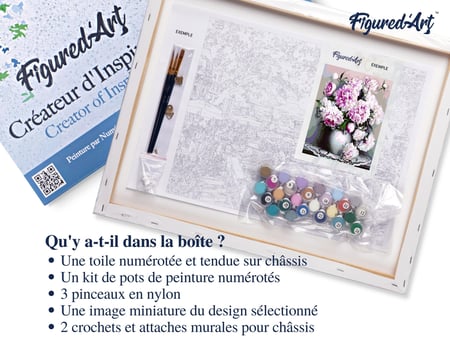 Peinture par Numéro Figured'Art avec Cadre - Vase de Pivoines - Kit de Loisir Créatif DIY Numéro d'Art Complet - 40x50cm toile tendue sur châssis