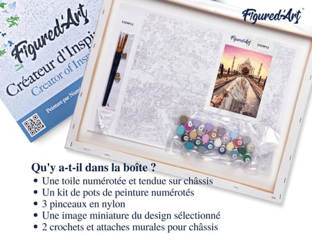 Peinture par Numéro Figured'Art avec Cadre - Balade Romantique Taj Mahal - Kit de Loisir Créatif DIY Numéro d'Art - 40x50cm toile tendue sur châssis