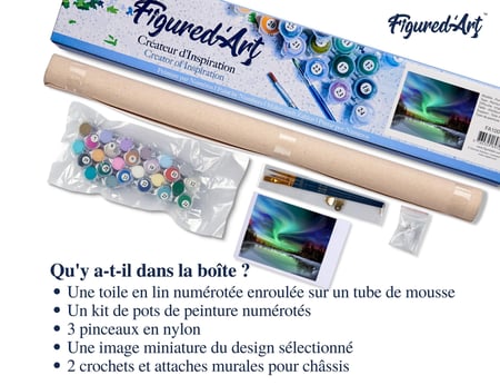 Peinture par Numéro Figured'Art - Aurore boréale - Kit de Loisir Créatif DIY Numéro d'Art Complet - 40x50cm sans châssis en bois
