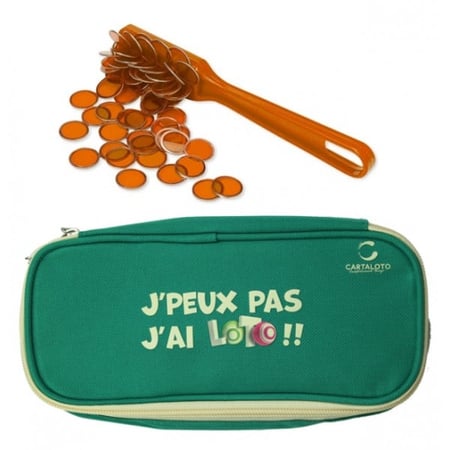 Kit loto bingo 3 en 1 : trousse + baton magnetique + 100 pions jaune orange - cartaloto - accessoires jeu, materiel