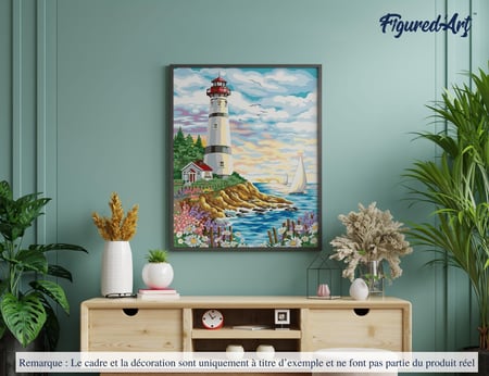 Peinture par Numéro Figured'Art - Phare sous un Ciel nuageux - Kit de Loisir Créatif DIY Numéro d'Art Complet - 40x50cm sans châssis en bois