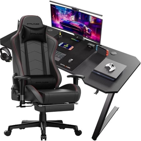 Chaise gaming avec bureau - GTPLAYER - Repose-pieds Bluetooth noire