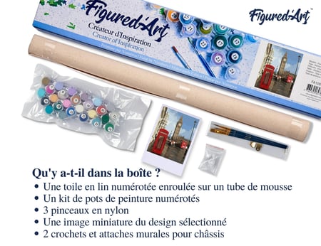 Peinture par Numéro Figured'Art - Cabine téléphonique à Londres - Kit de Loisir Créatif DIY Numéro d'Art Complet - 40x50cm sans châssis en bois