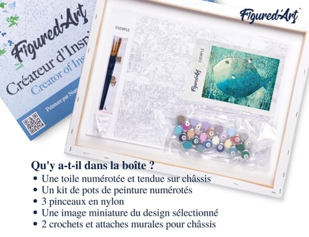 Peinture par Numéro Figured'Art avec Cadre - Poisson Artistique - Kit de Loisir Créatif DIY Numéro d'Art Complet - 40x50cm toile tendue sur châssis