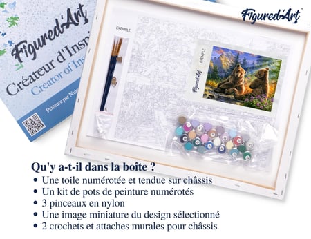 Peinture par Numéro Figured'Art avec Cadre - Couple d'ours - Kit de Loisir Créatif DIY Numéro d'Art Complet - 40x50cm toile tendue sur châssis