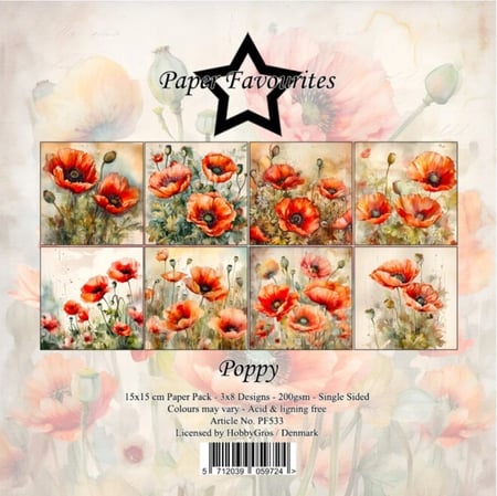 24 papiers scrapbooking 15 x 15 cm Paper Favourites POPPY
