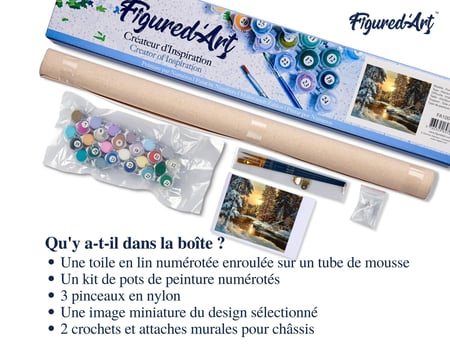 Peinture par Numéro Figured'Art - Coucher de Soleil en Forêt - Kit de Loisir Créatif DIY Numéro d'Art Complet - 40x50cm sans châssis en bois