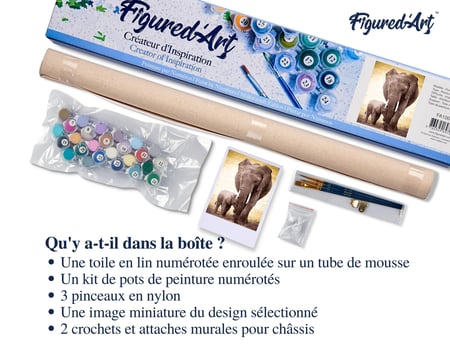 Peinture par Numéro Figured'Art - Maman éléphant et son petit - Kit de Loisir Créatif DIY Numéro d'Art Complet - 40x50cm sans châssis en bois