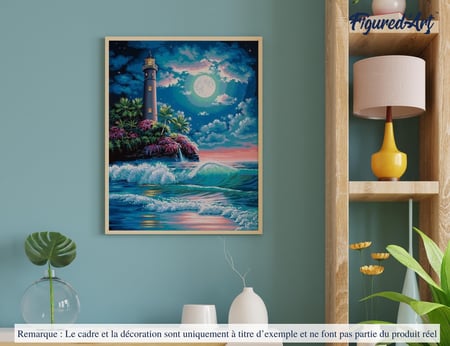 Peinture par Numéro Figured'Art - Phare sous la pleine Lune - Kit de Loisir Créatif DIY Numéro d'Art Complet - 40x50cm sans châssis en bois
