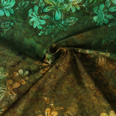 Tissu Coton imprimé Batik Verdora sur fond Vert foncé - Au mètre