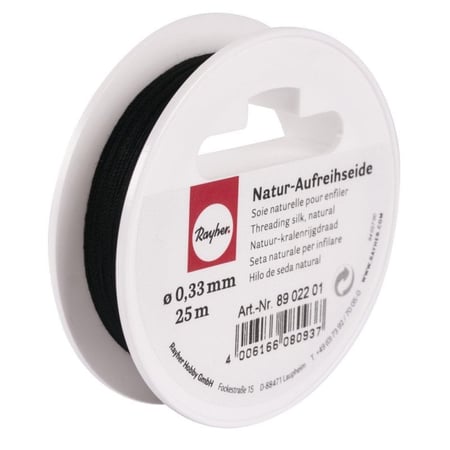 Soie naturelle pour enfiler, 0,35 mm bobine 25 m, noir