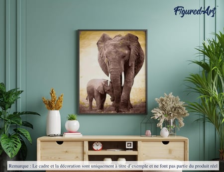 Peinture par Numéro Figured'Art - Maman éléphant et son petit - Kit de Loisir Créatif DIY Numéro d'Art Complet - 40x50cm sans châssis en bois