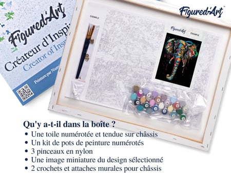 Peinture par Numéro Figured'Art avec Cadre - Peinture Elephant - Kit de Loisir Créatif DIY Numéro d'Art Complet - 40x50cm toile tendue sur châssis