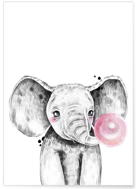 Affiche Bulle d'Éléphant Rose | A3 : 29,7x42cm