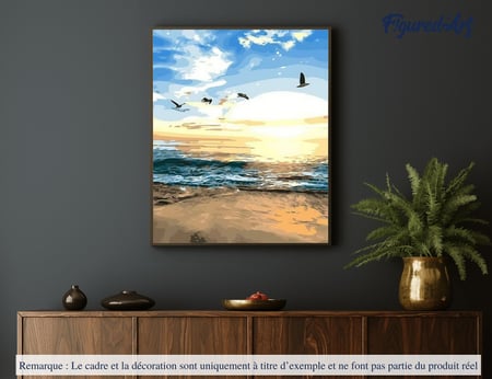 Peinture par Numéro Figured'Art - Oiseaux à la Plage - Kit de Loisir Créatif DIY Numéro d'Art Complet - 40x50cm sans châssis en bois