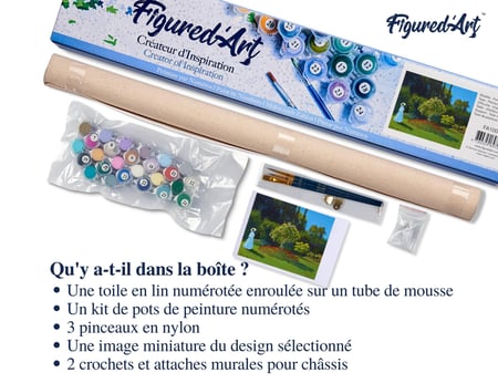 Peinture par Numéro Figured'Art - Dame en blanc au jardin - Monet - Kit de Loisir Créatif DIY Numéro d'Art Complet - 40x50cm sans châssis en bois