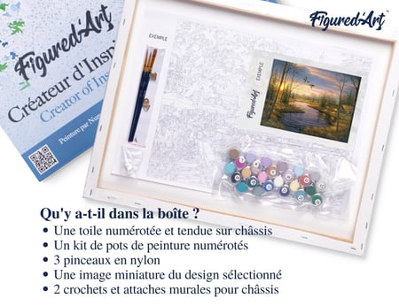 Peinture par Numéro Figured'Art avec Cadre - Maison de campagne au crepuscule - Kit de Loisir Créatif Numéro d'Art - 40x50cm toile tendue sur châssis