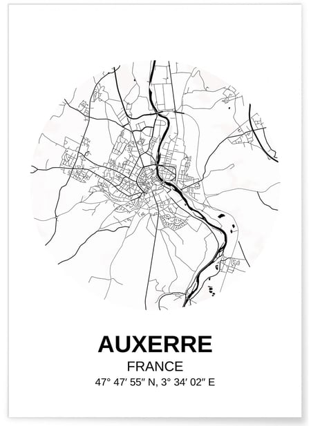 Affiche Carte Auxerre | A3 : 29,7x42cm