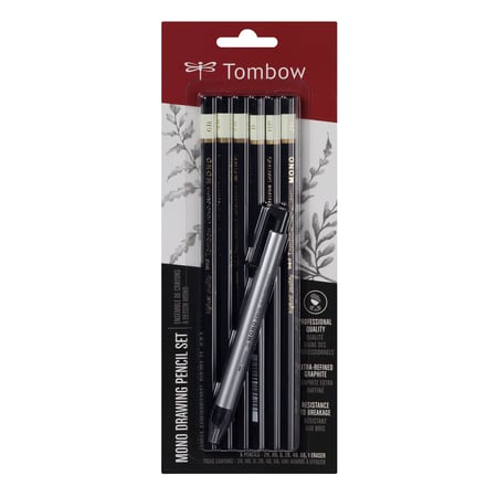 Kit de dessin Tombow Mono - 6 crayons graphite et porte-gomme - Pour débutants et confirmés