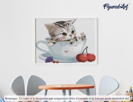 Peinture par Numéro Figured'Art - Chat et Cerises - Kit de Loisir Créatif DIY Numéro d'Art Complet - 40x50cm sans châssis en bois
