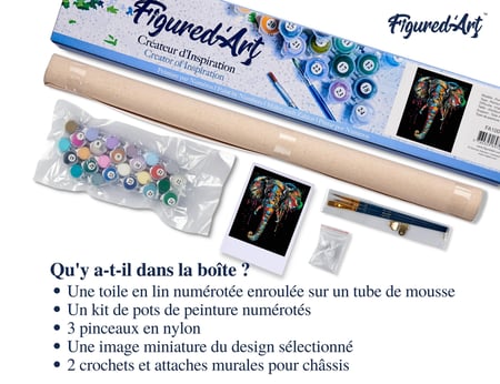 Peinture par Numéro Figured'Art - Peinture Elephant - Kit de Loisir Créatif DIY Numéro d'Art Complet - 40x50cm sans châssis en bois