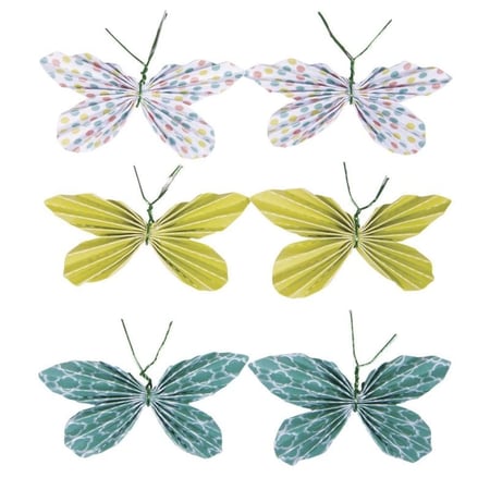 Sticker déco: Papillons en papier, vert éternel, 5x3cm,av.dot adhés.assort. 6 pces